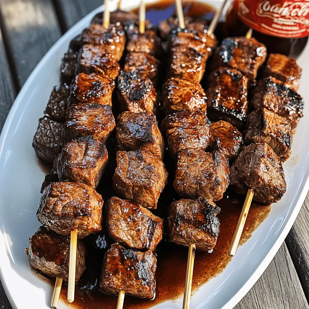 Get ready for a flavor-packed barbecue with these Bourbon and Coke Steak Kabobs! Tender chunks of steak marinated in a sweet and smoky sauce combine perfectly with vibrant veggies. Ideal for summer grilling or fun gatherings, these kabobs will be the star of your next cookout. Save this recipe for delicious moments with friends and family!