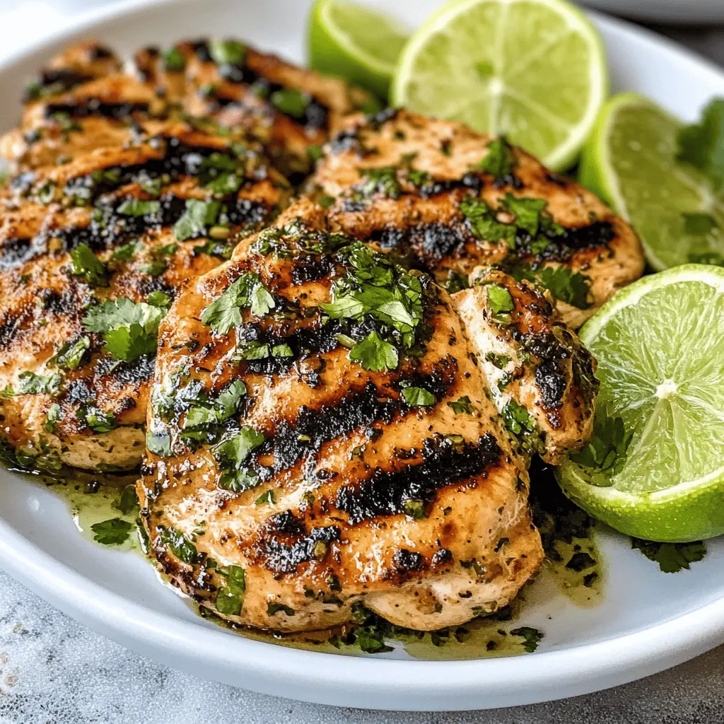 Looking for a quick and tasty meal? This Cilantro Lime Chicken is bursting with vibrant flavors from fresh cilantro and zesty lime! It's perfect for tacos, salads, or just enjoyed on its own. Juicy, tender chicken is ready in no time, making it a great weeknight dinner option. Save this recipe for your next family meal or summer cookout!