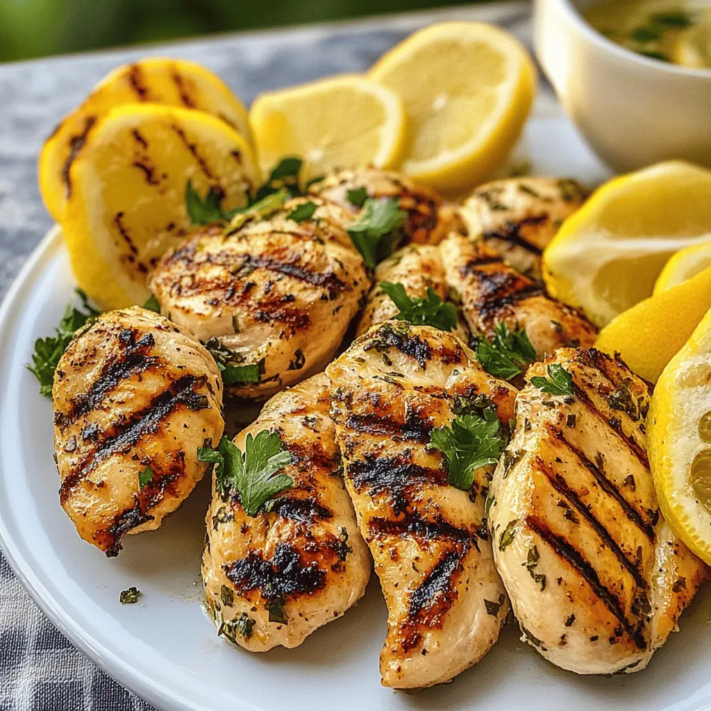 Juicy grilled lemon chicken bursting with fresh flavor! This recipe features tender chicken marinated in zesty lemon juice, garlic, and herbs, making it a perfect addition to your summer BBQs or weeknight dinners. Easy to prepare and sure to please the whole family. Save this delicious recipe for your next meal!