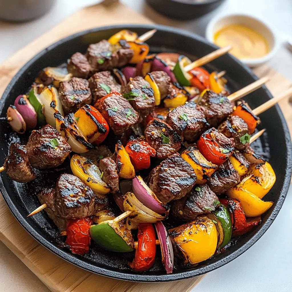 Fire up the grill for these mouthwatering Grilled Steak Kabobs! Tender marinated steak skewered with colorful peppers and onions create a perfect blend of flavors. Ideal for summer barbecues or cozy family dinners, these kabobs are sure to impress. Save this recipe for your next gathering and enjoy delicious moments outdoors!