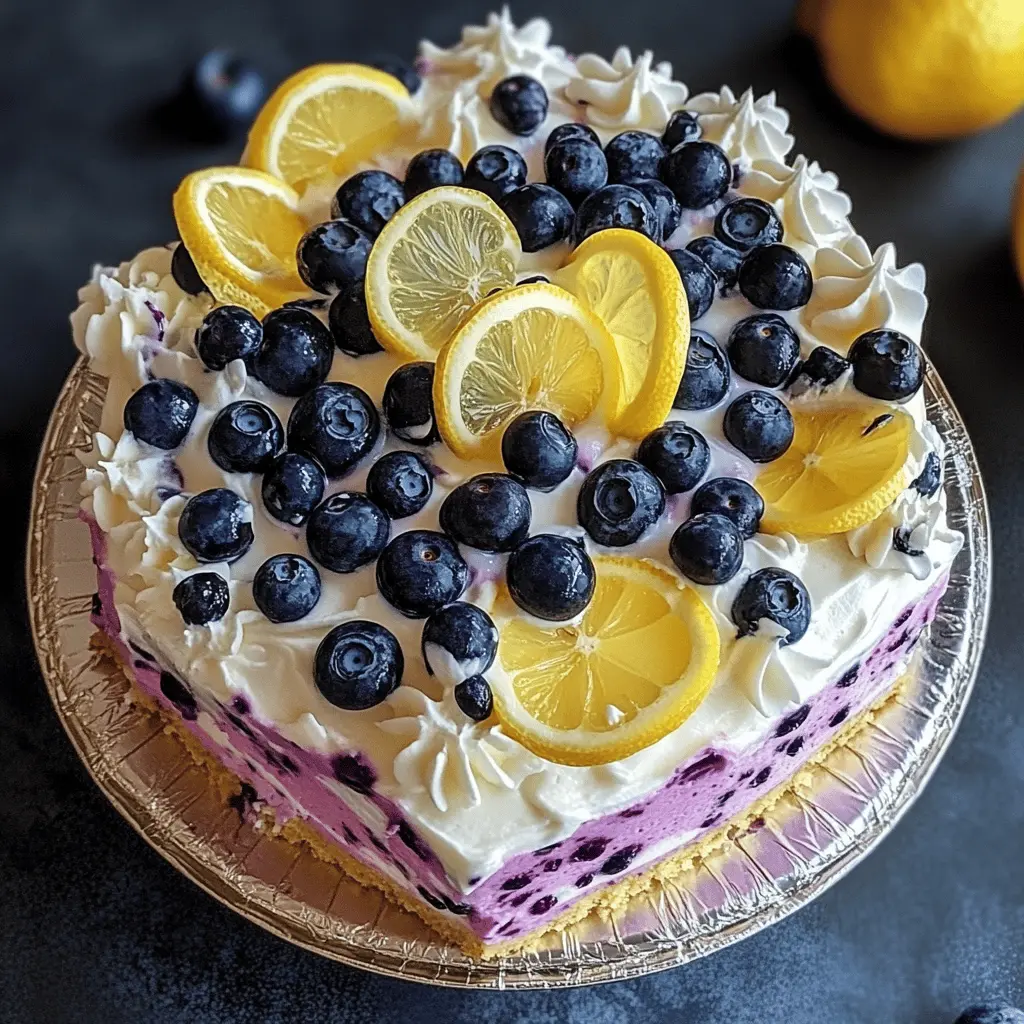 This No-Bake Lemon Dazzling Blueberry Cream Cake is the perfect refreshing dessert for any occasion! With its creamy layers of rich lemon filling and sweet blueberries, it's a treat that's both easy to make and impressive to serve. Save this recipe for your next summer gathering or special celebration, and delight your guests with every bite!