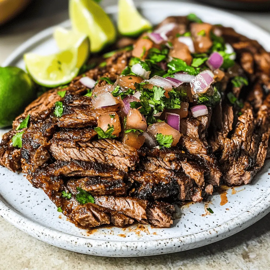 Looking for the ultimate Carne Asada recipe? This dish is bursting with flavors from marinated beef, cilantro, and lime, perfect for tacos or burritos. It's quick to prepare and an excellent choice for BBQs or family gatherings. Save this recipe for your next fiesta and impress your guests with mouthwatering, tender meat!