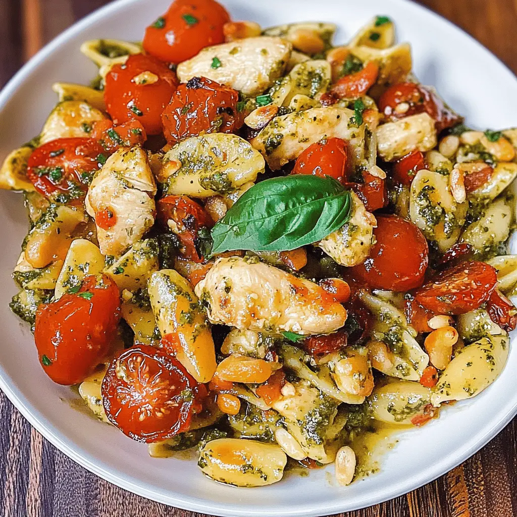Easy Chicken Pesto Pasta with Tomatoes and Pine Nuts
