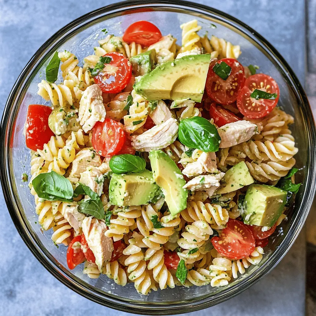 Healthy Chicken Pasta Salad With Avocado and Tomato
