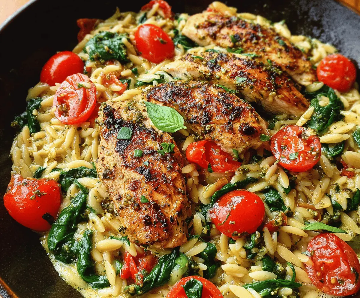 Easy Chicken Orzo with Spinach and Cherry Tomatoes