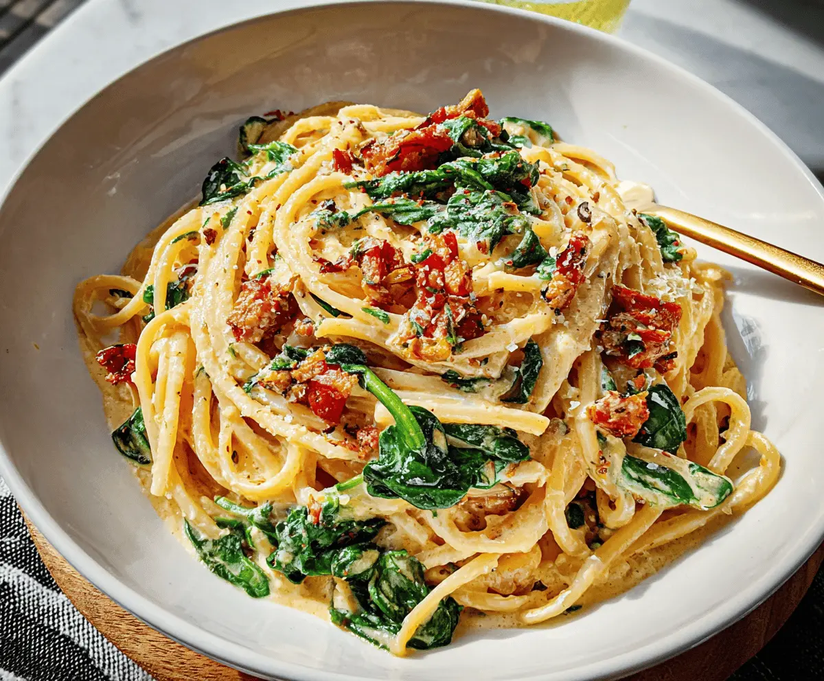 Easy Spaghetti with Spinach and Sun-Dried Tomato Cream Sauce