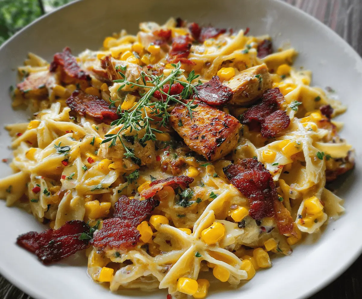 Creamy Chicken Corn Pasta with Bacon Recipe