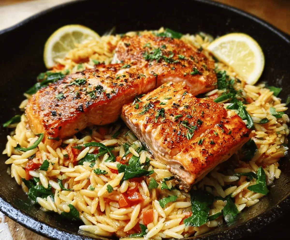 Easy One Skillet Salmon with Lemon Orzo