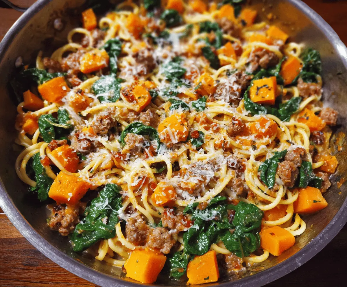 Easy Butternut Squash Pasta with Sausage and Spinach
