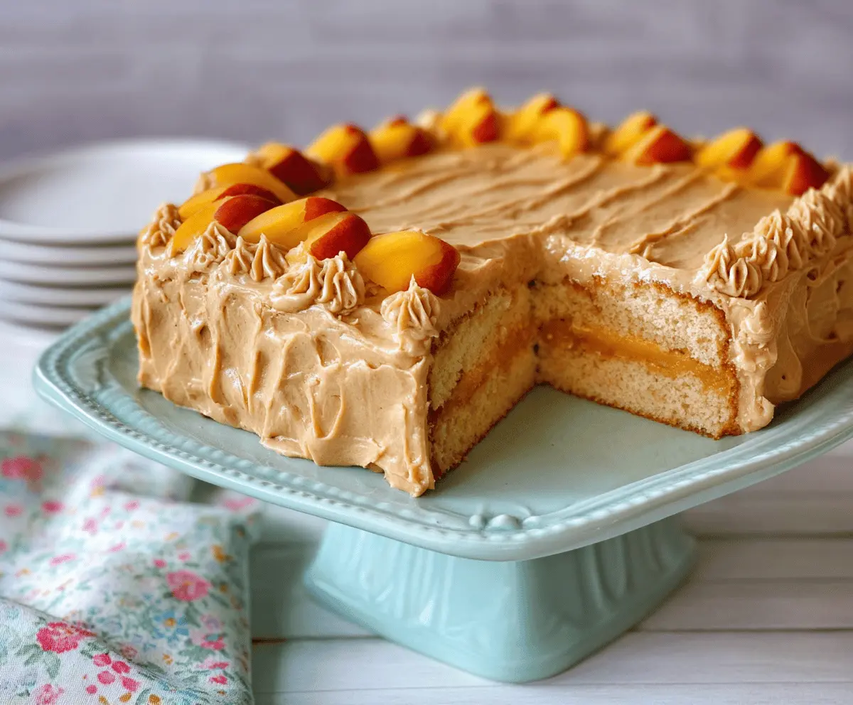 Moist Peach Cake with Brown Sugar Frosting