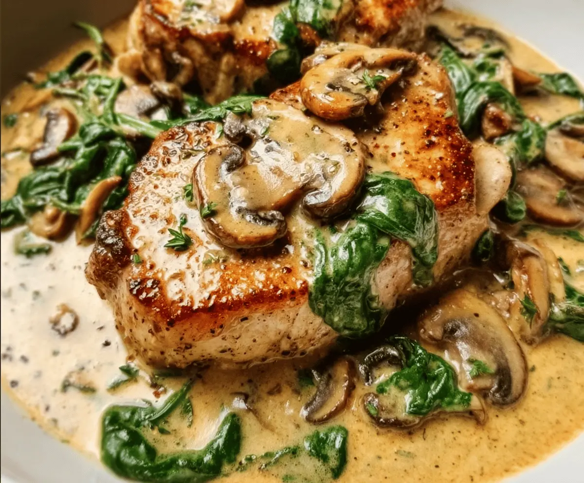 Creamy Spinach Mushroom Pork Chops Recipe