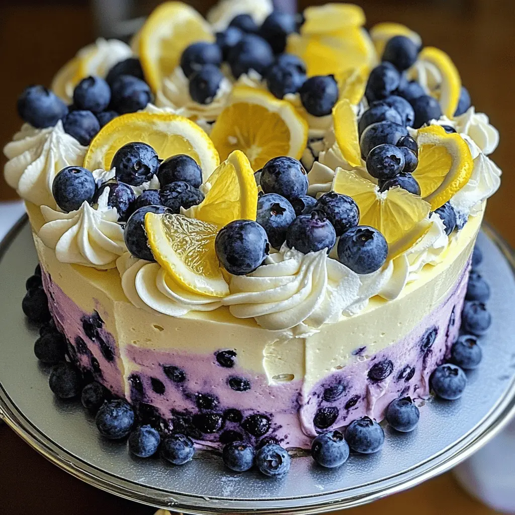 Easy No-Bake Lemon Blueberry Cream Cake