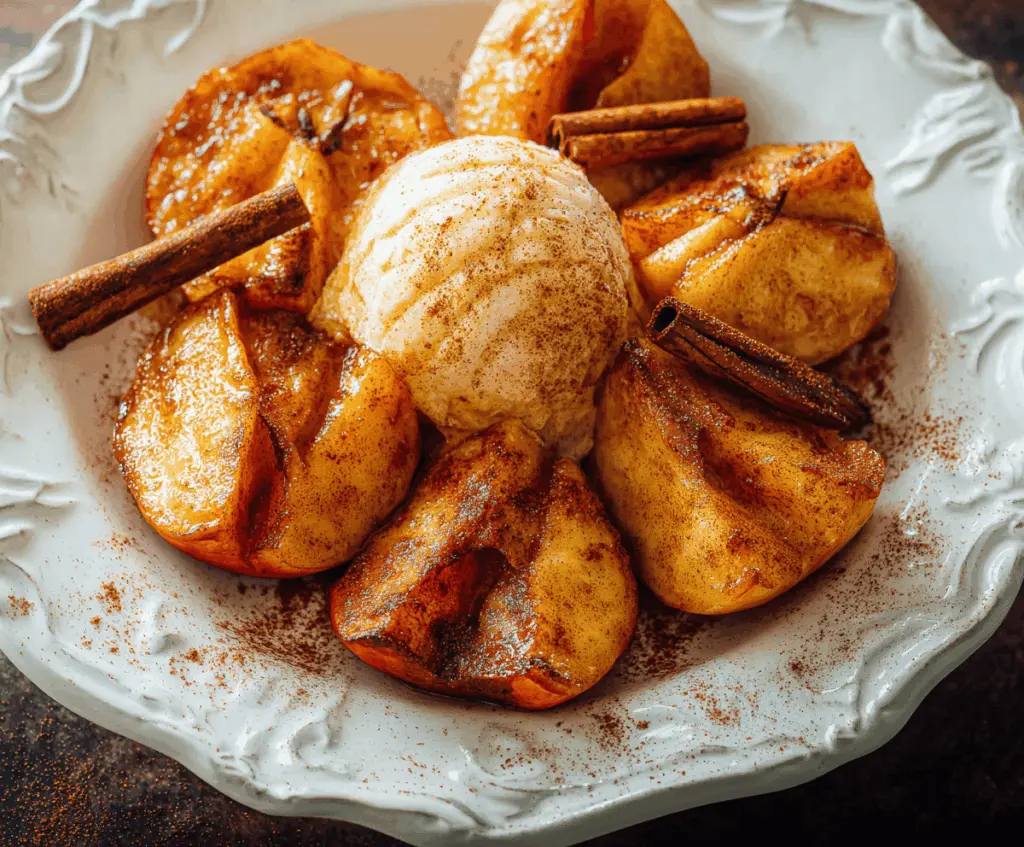 Delicious Air Fryer Apples topped with cinnamon and served as a healthy dessert or snack.