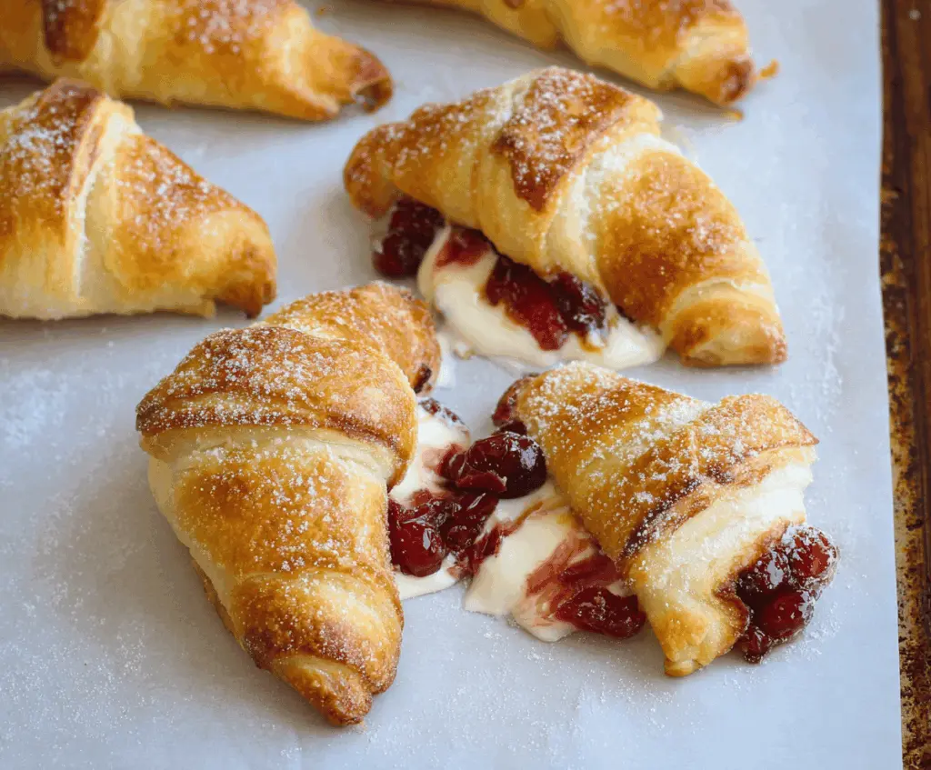 Cranberry Cream Cheese Crescent Rolls served fresh with a golden-brown crust and vibrant cranberry filling inside