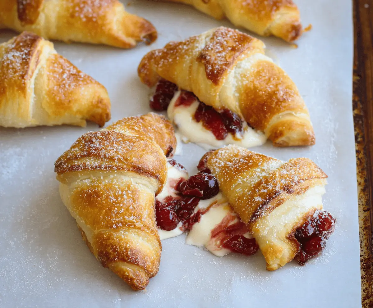 Cranberry Cream Cheese Crescent Rolls served fresh with a golden-brown crust and vibrant cranberry filling inside