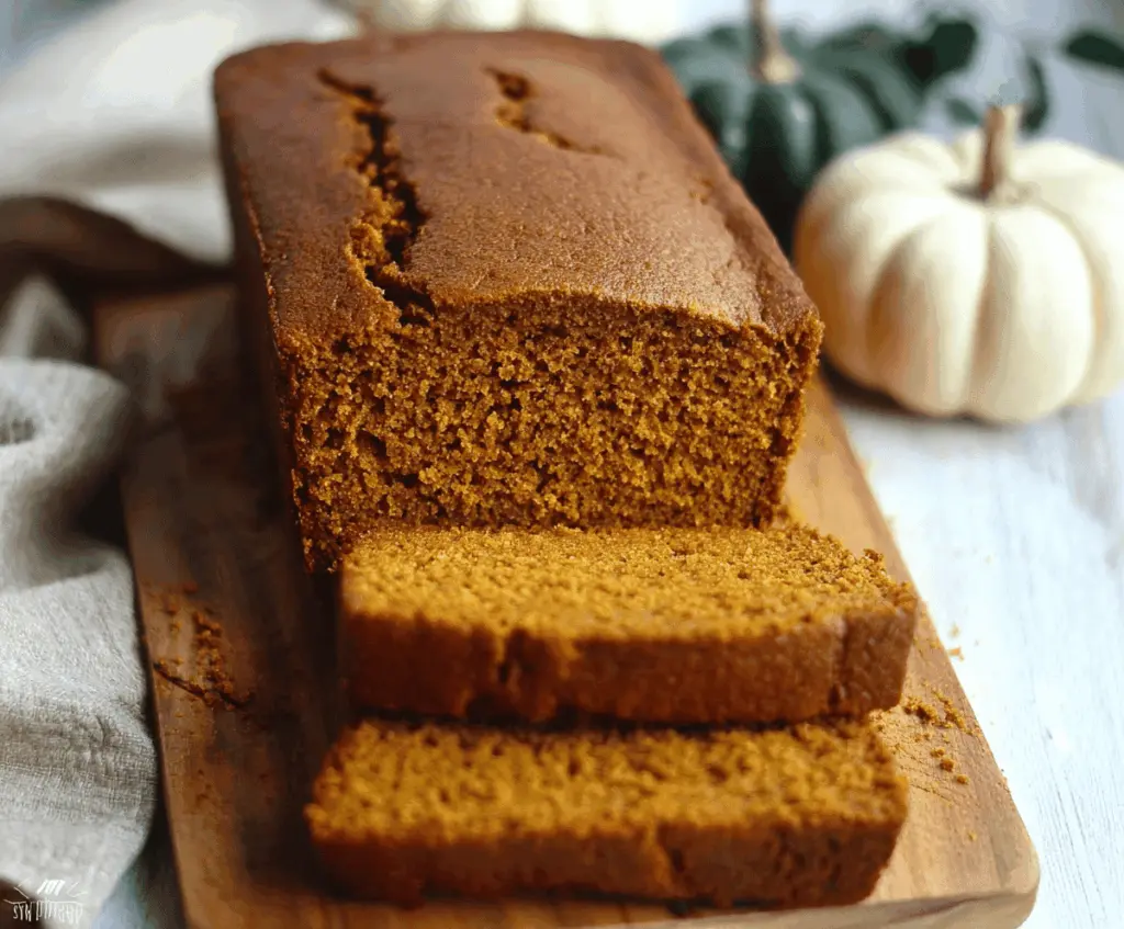 Delicious gluten-free pumpkin bread topped with walnuts and a drizzle of glaze, perfect for fall baking.