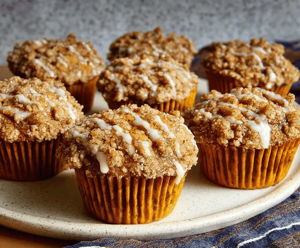 Freshly baked pumpkin coffee cake muffins topped with crumbly streusel, perfect for fall breakfast or snack