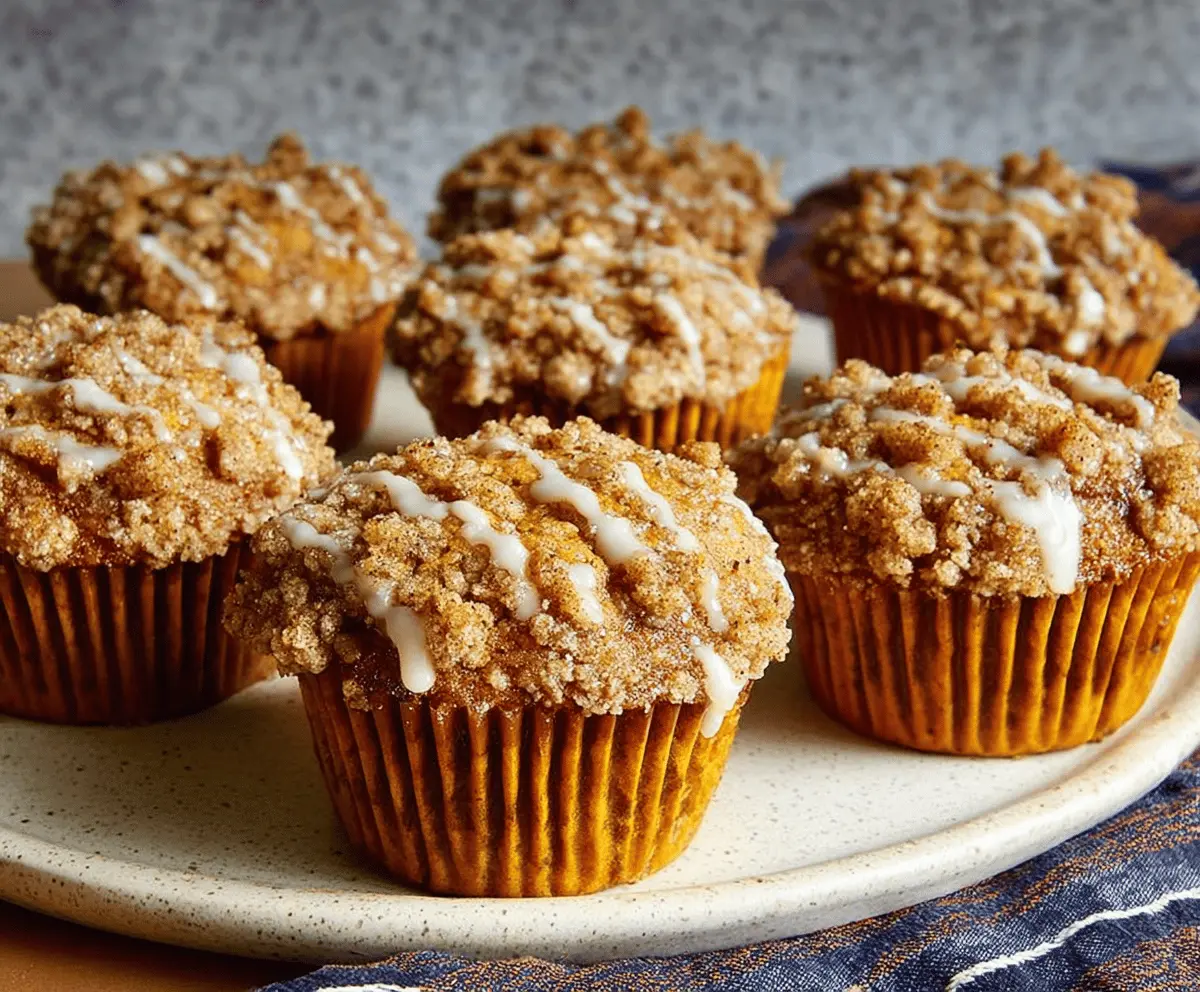 Freshly baked pumpkin coffee cake muffins topped with crumbly streusel, perfect for fall breakfast or snack