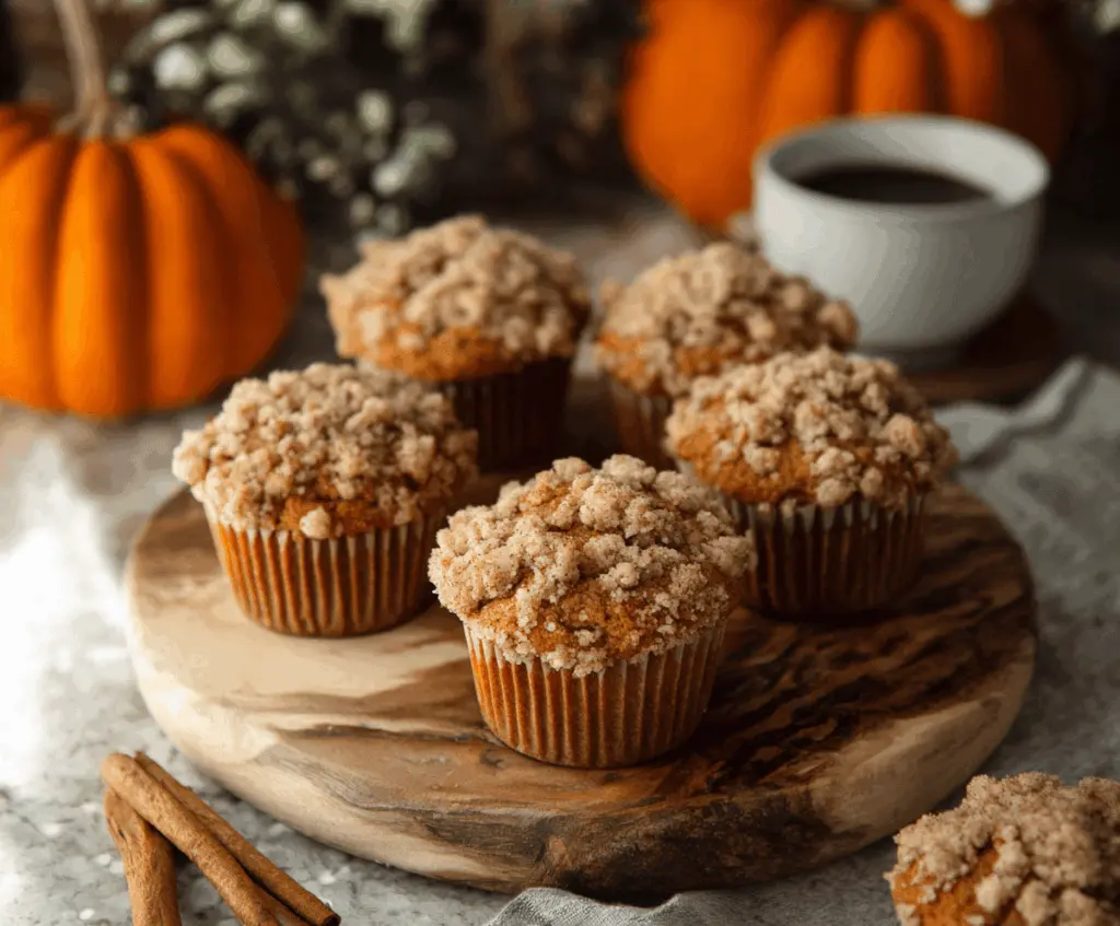 Delicious homemade pumpkin streusel muffins with a golden crust and crumb topping, perfect for fall breakfast or snacks