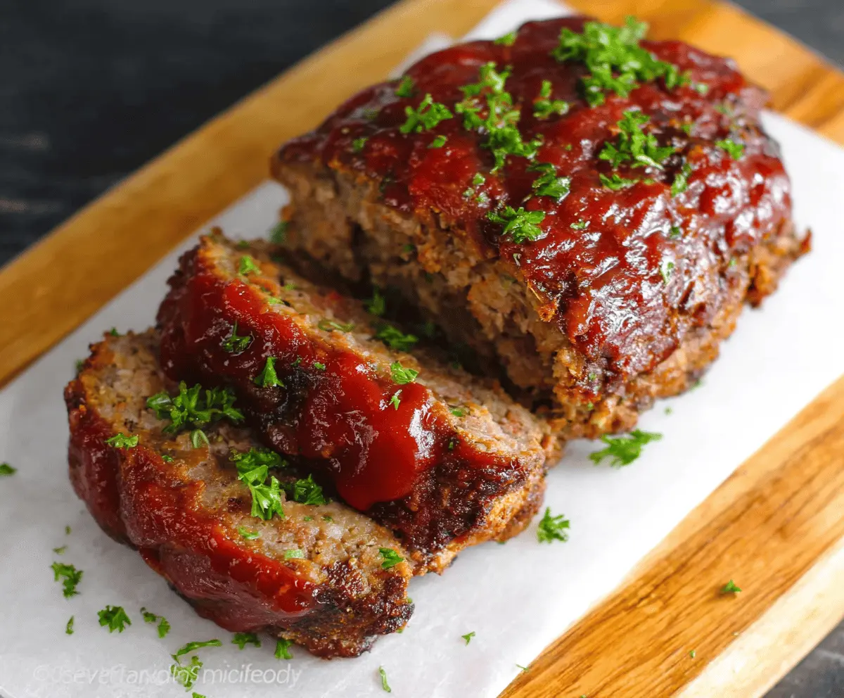 Juicy homemade air fryer meatloaf garnished with fresh herbs on a rustic plate, ready to serve