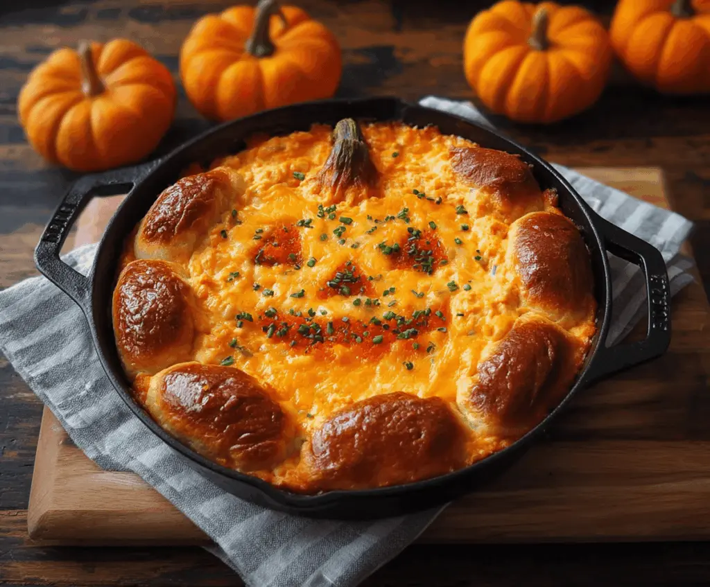 Spooky Halloween Buffalo Chicken Dip served in a bowl with celery sticks and tortilla chips for a festive party appetizer