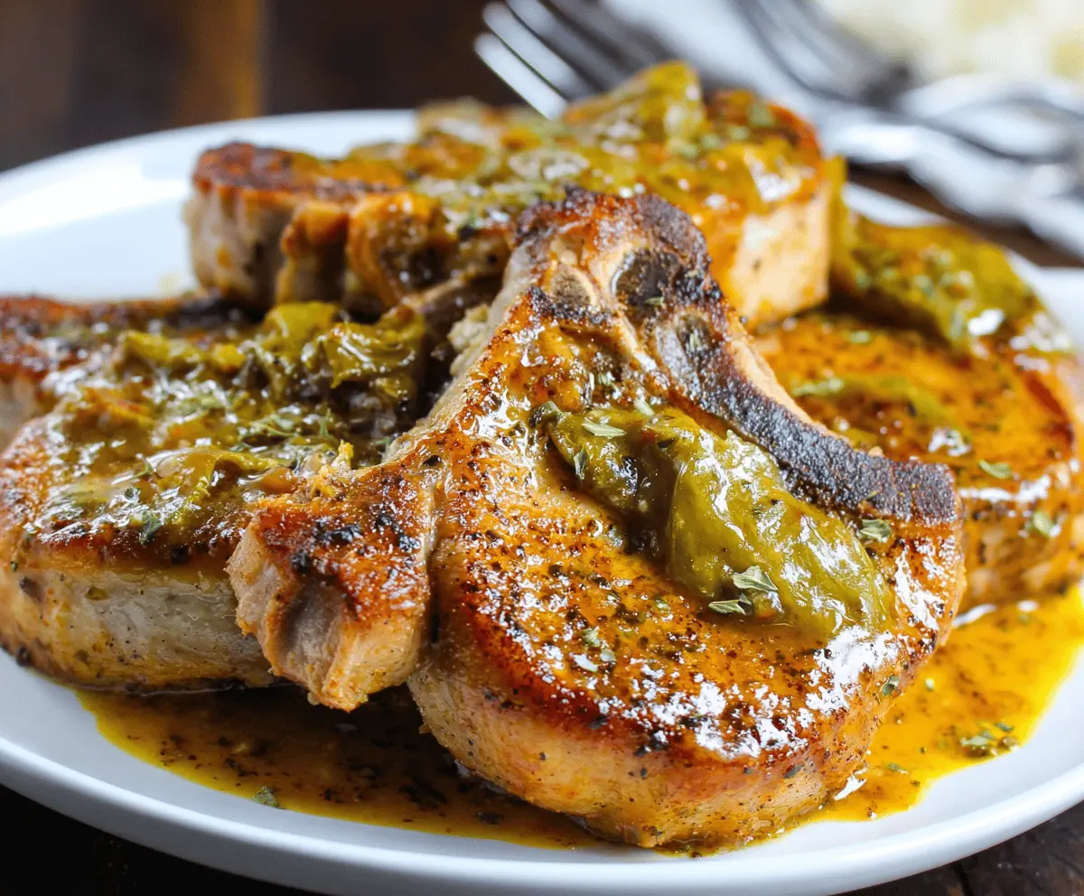 Juicy Mississippi Pork Chops cooked with savory seasonings and served with fresh herbs on a rustic plate