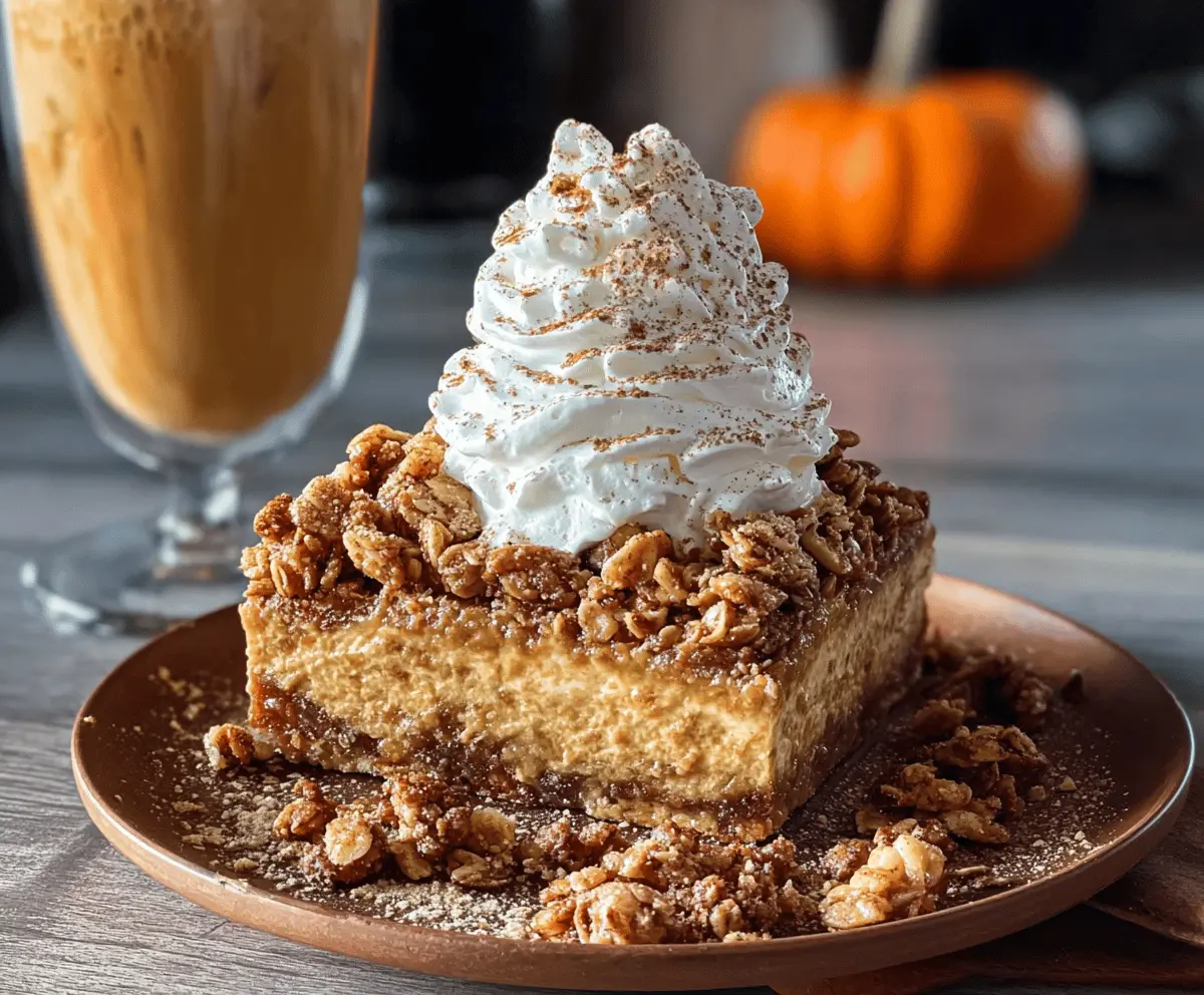 Delicious Pumpkin Autumn Crunch Delight dessert with layered pumpkin filling, crunchy topping, and festive autumn decorations