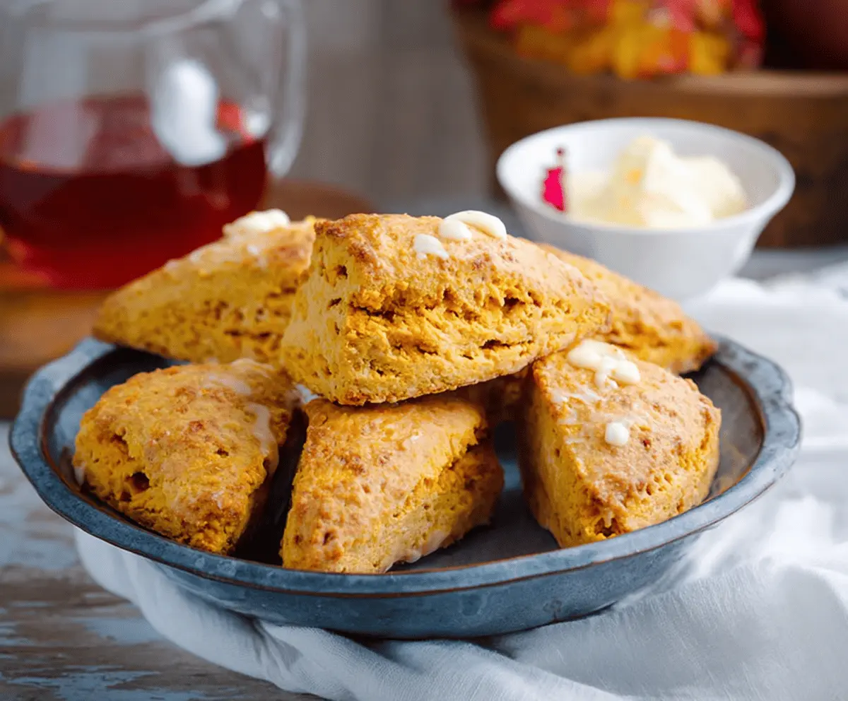 Delicious homemade sweet potato scones with golden-brown crust on a rustic plate