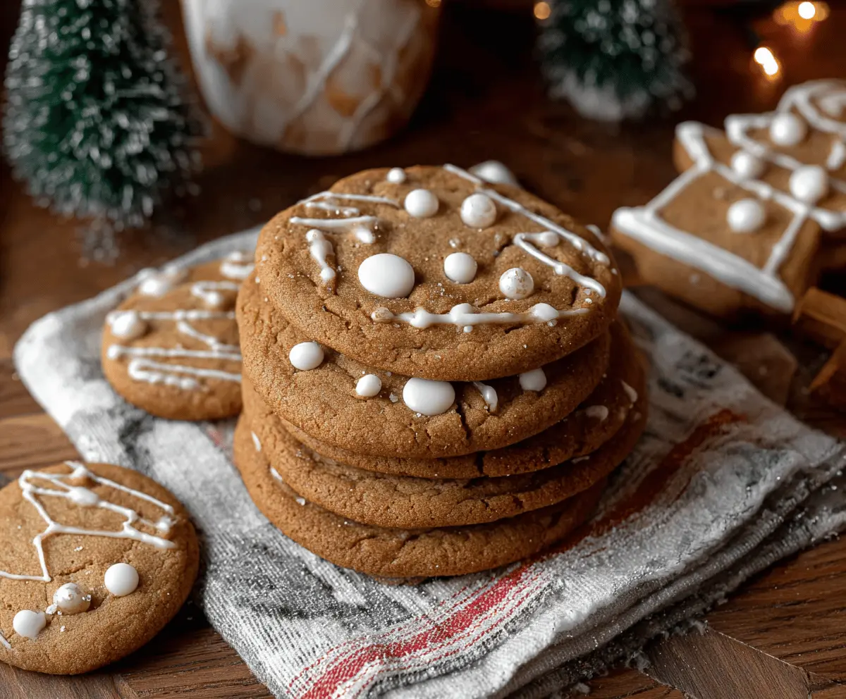 Delicious bakery-style gingerbread cookies decorated with sugar crystals on a festive plate.
