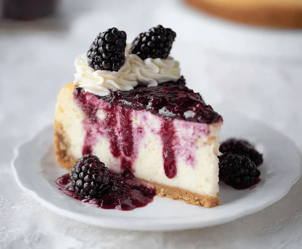 Delicious Blackberry Raspberry Cheesecake with fresh berries and creamy texture