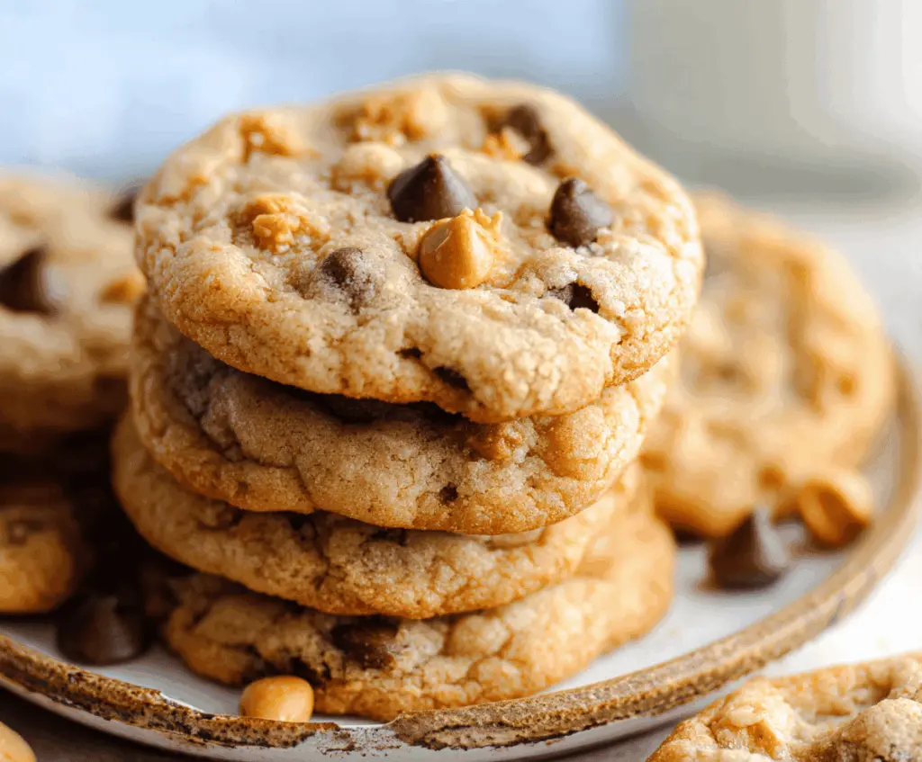 Delicious homemade butterscotch chocolate chip cookies with golden-brown edges and gooey chocolate chips.