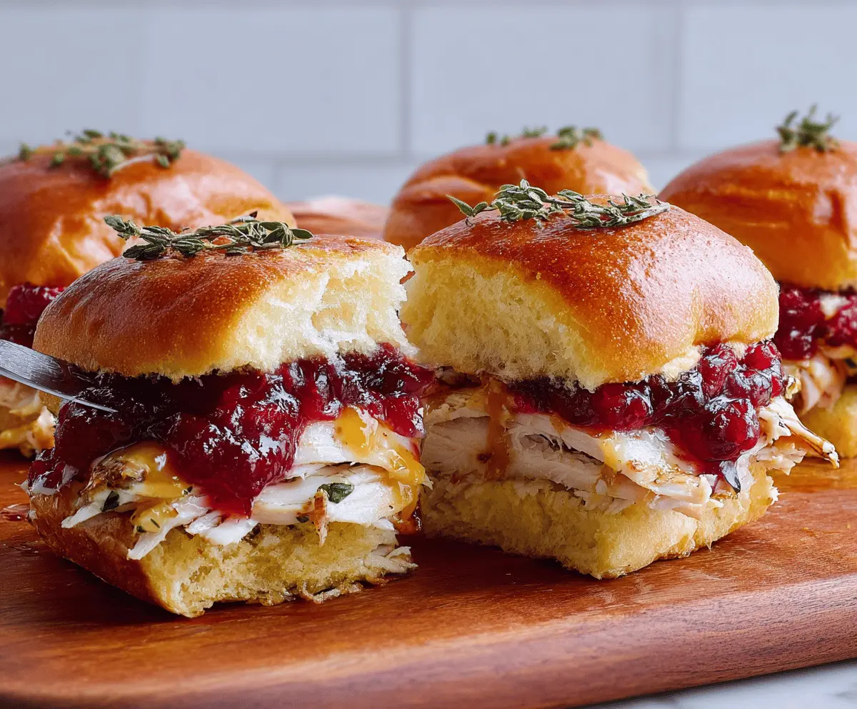 Delicious cranberry turkey sliders on a platter with fresh ingredients.
