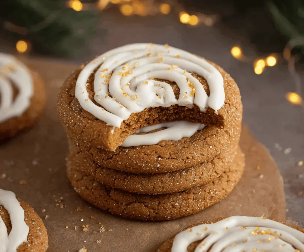 Delicious Crumbl Gingerbread Cookies with festive spices and decorative frosting.