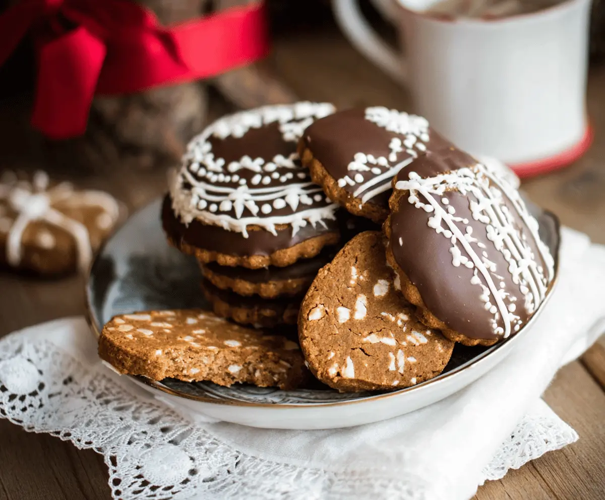 Delicious homemade German gingerbread cookies decorated with colorful icing and spices.