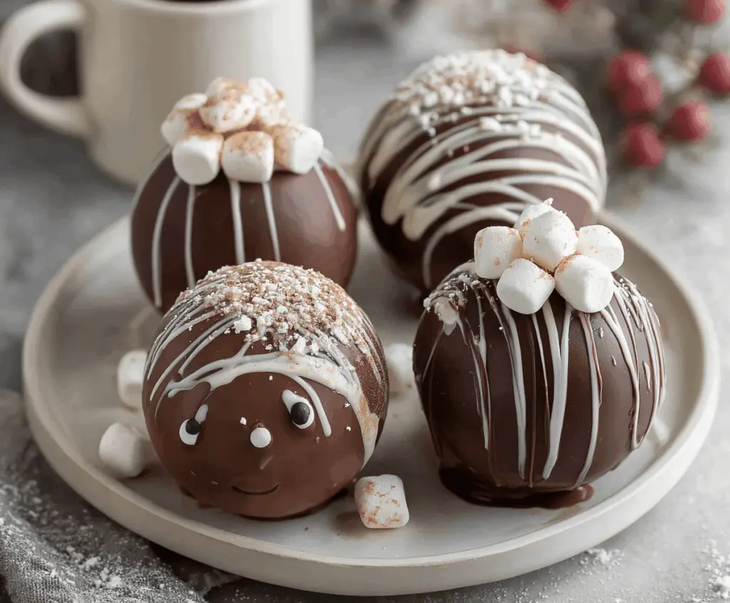 Delicious hot chocolate bombs filled with rich chocolate and marshmallows, perfect for cozy winter drinks.