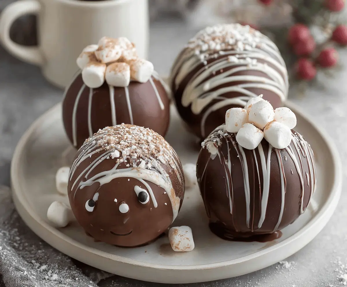 Delicious hot chocolate bombs filled with rich chocolate and marshmallows, perfect for cozy winter drinks.