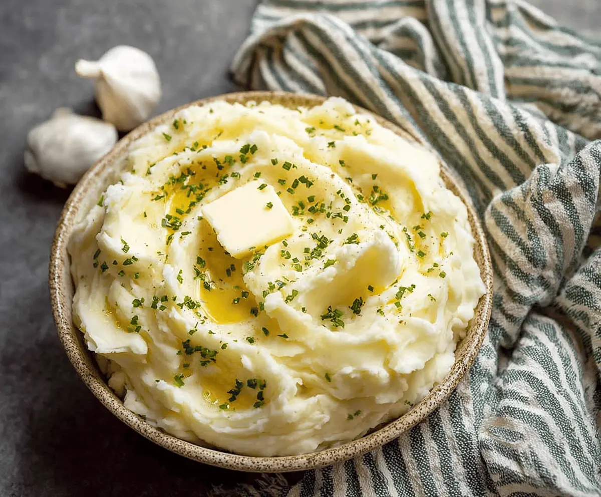 Creamy Instant Pot mashed potatoes garnished with fresh herbs for a hearty side dish.