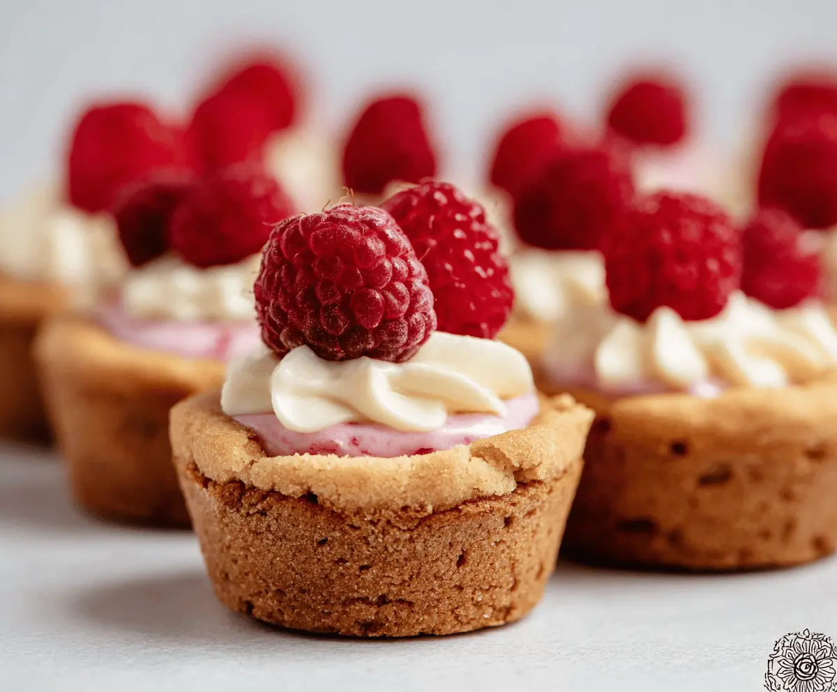 Delicious Raspberry Cheesecake Cookie Cups with fresh raspberries on top