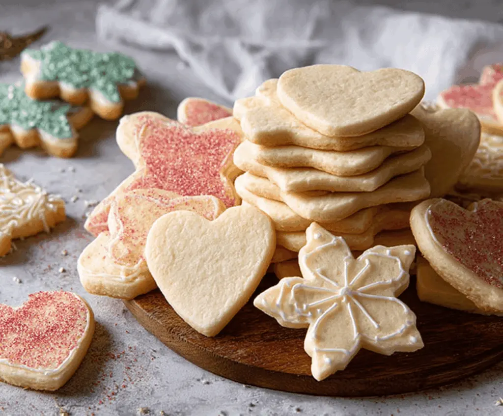 Delicious homemade roll-out sugar cookies decorated with colorful icing and sprinkles.
