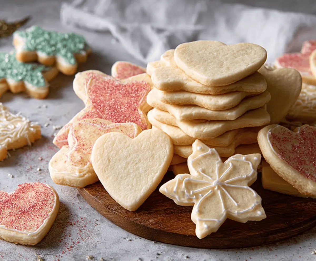 Delicious homemade roll-out sugar cookies decorated with colorful icing and sprinkles.