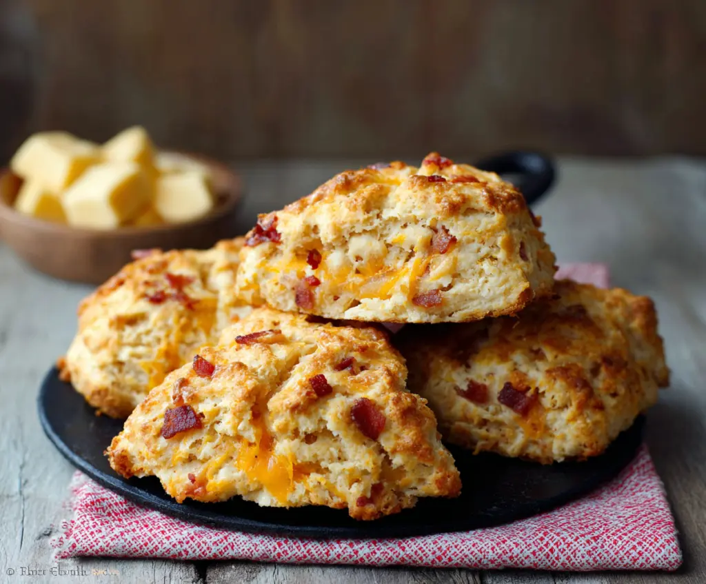 Delicious Apple Cheddar Bacon Scones freshly baked with golden crust and savory fillings.