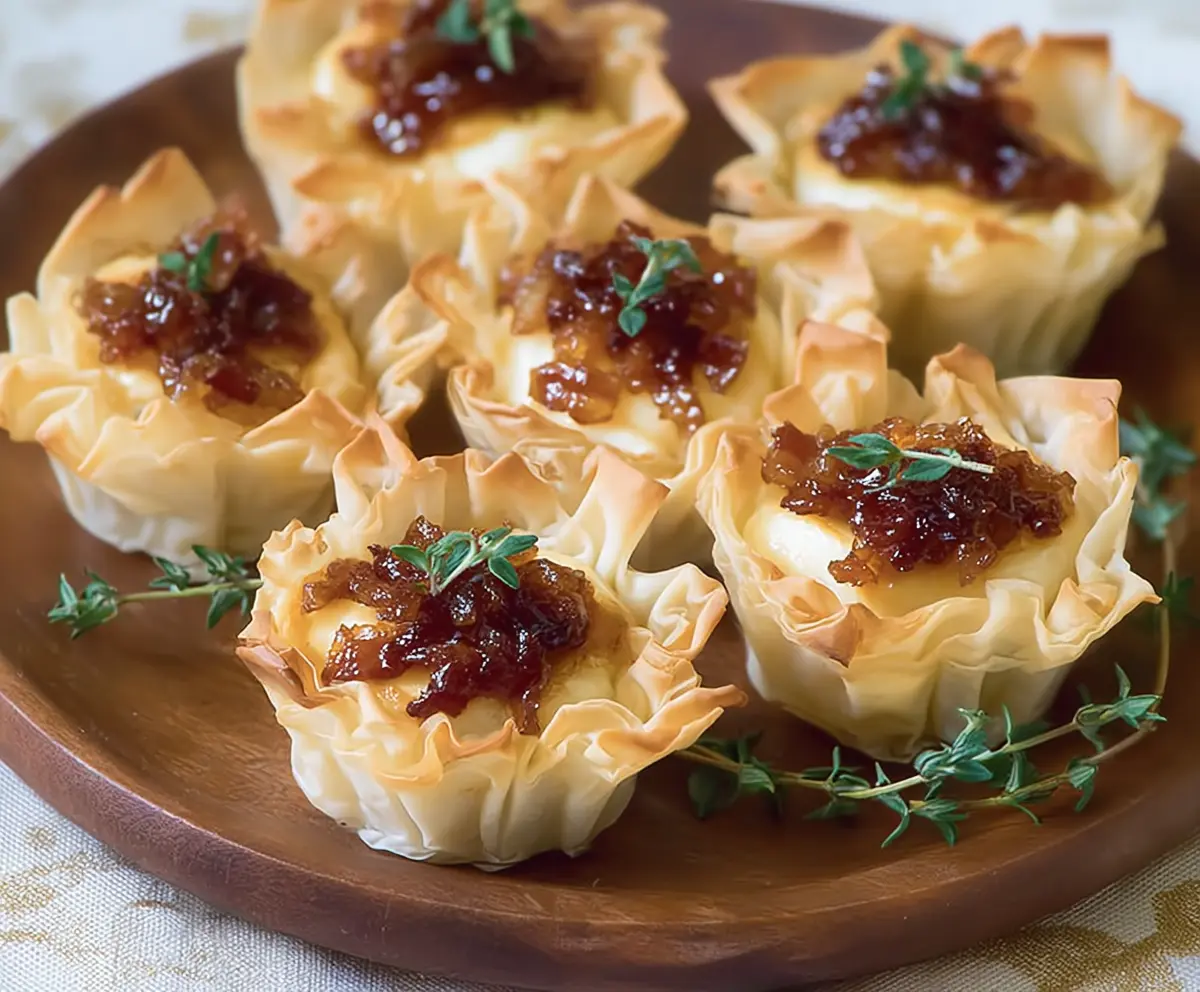 Delicious Brie and Bacon Phyllo Cups served as a savory appetizer for parties.