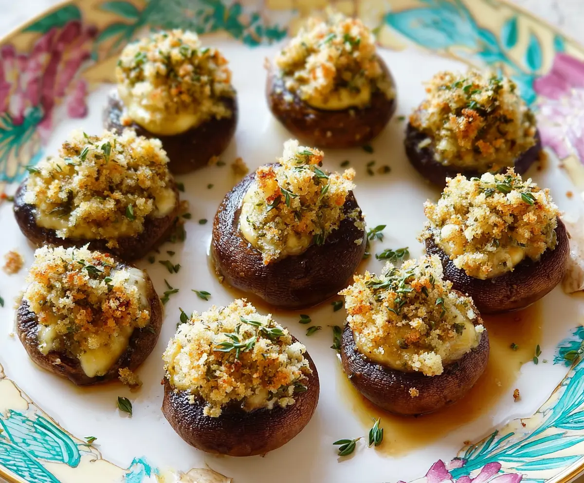 Delicious Brie stuffed mushrooms garnished with herbs, perfect for appetizers
