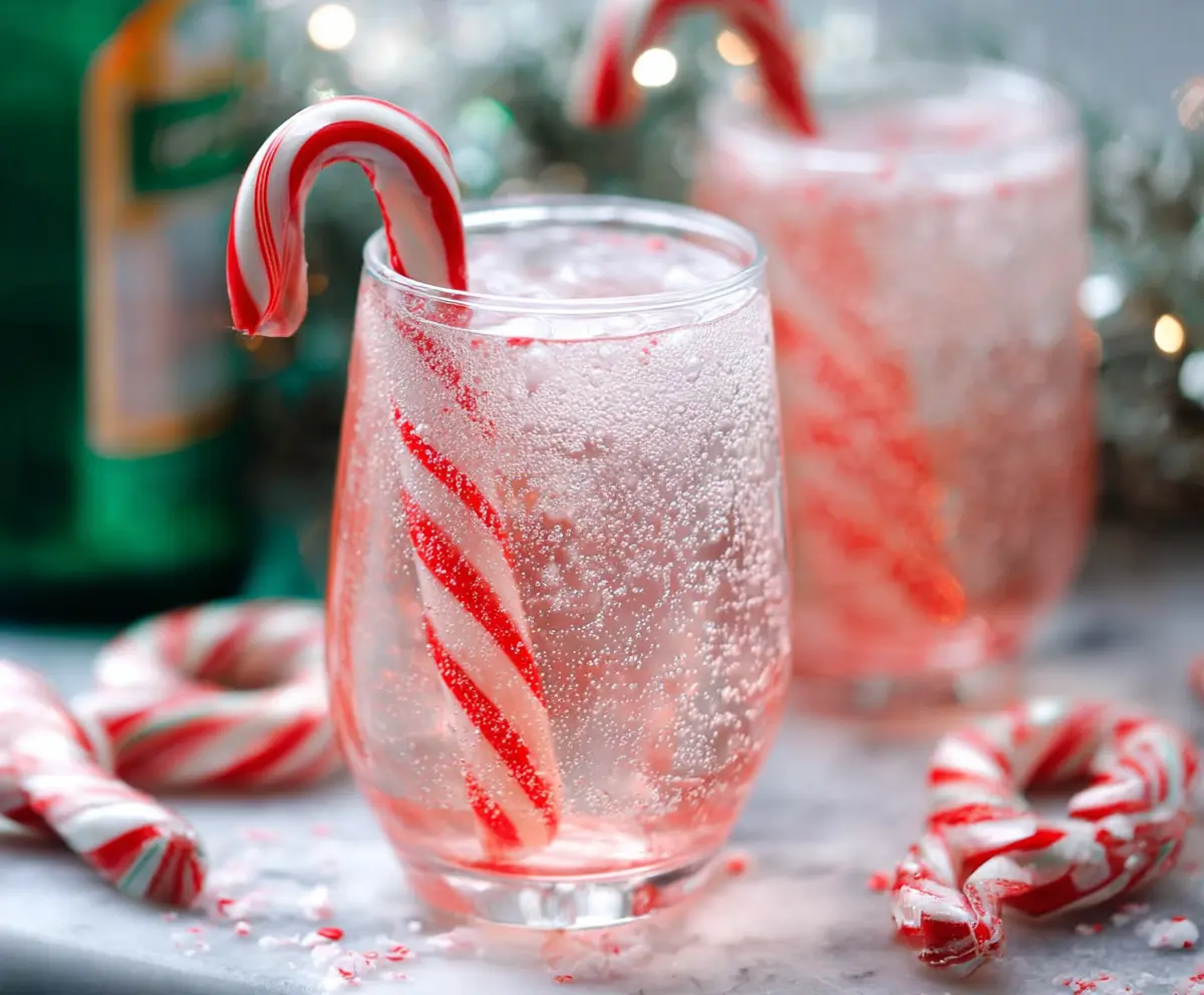 Festive Candy Cane Spritzer cocktail in a glass with mint garnish for holiday celebrations