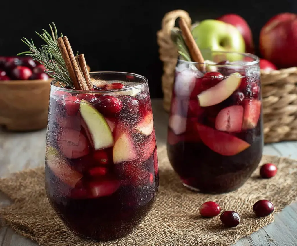 Refreshing Cranberry Apple Cider Sangria served in a glass with fresh fruit slices.