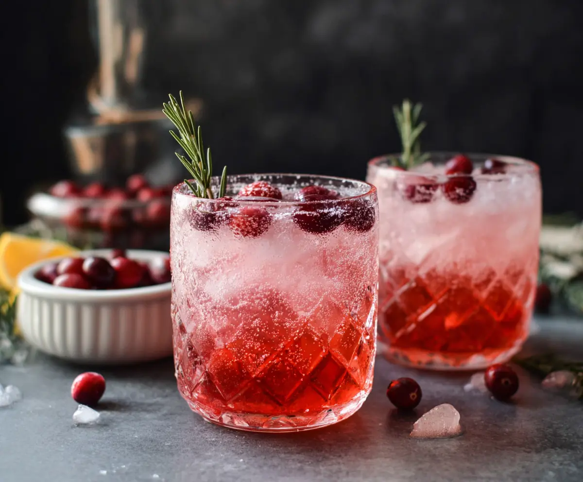 Refreshing Cranberry Gin Fizz cocktail garnished with fresh cranberries and lime slice.