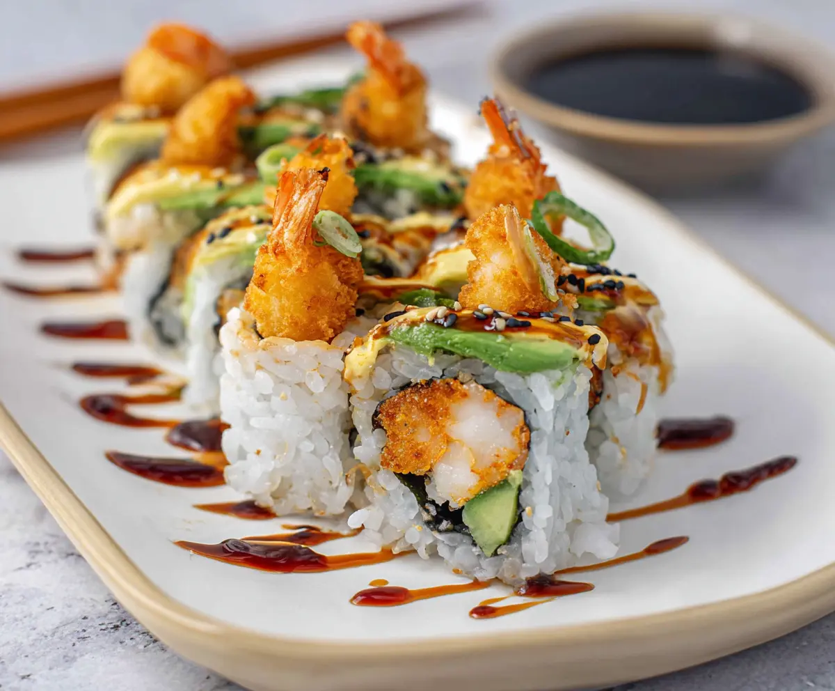Delicious crunchy shrimp tempura sushi roll with fresh ingredients and crispy coating