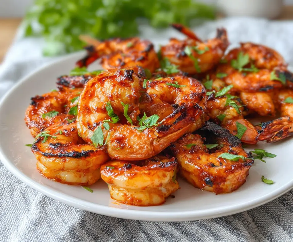 Flavorful grilled spicy shrimp served on a plate, perfect for seafood lovers.