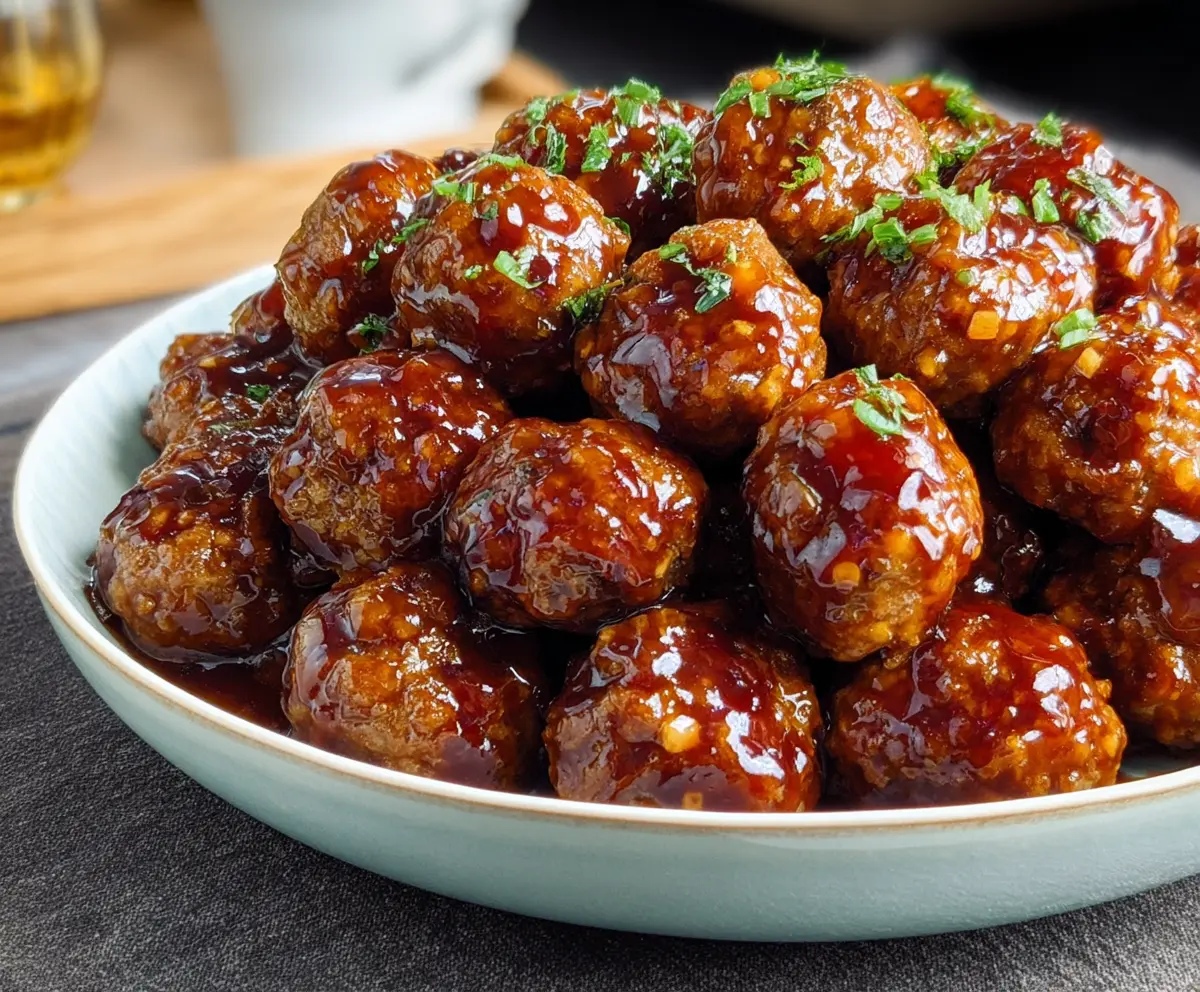 Delicious honey garlic meatballs served on a plate, perfect for appetizer or dinner.