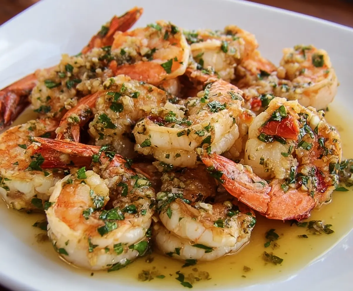 Delicious Lobster Shrimp Scampi served on a plate with fresh herbs and lemon wedges.